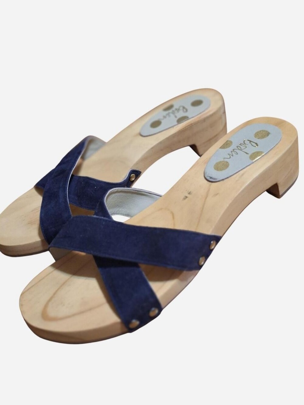 Boden Orella bbue Suede Wooden Clogs Womens 8.5 Preppy Career Office Resort